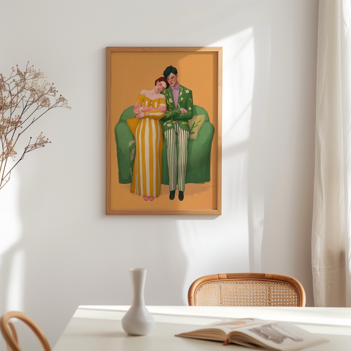 Multi-frame gallery wall layout with coordinated prints