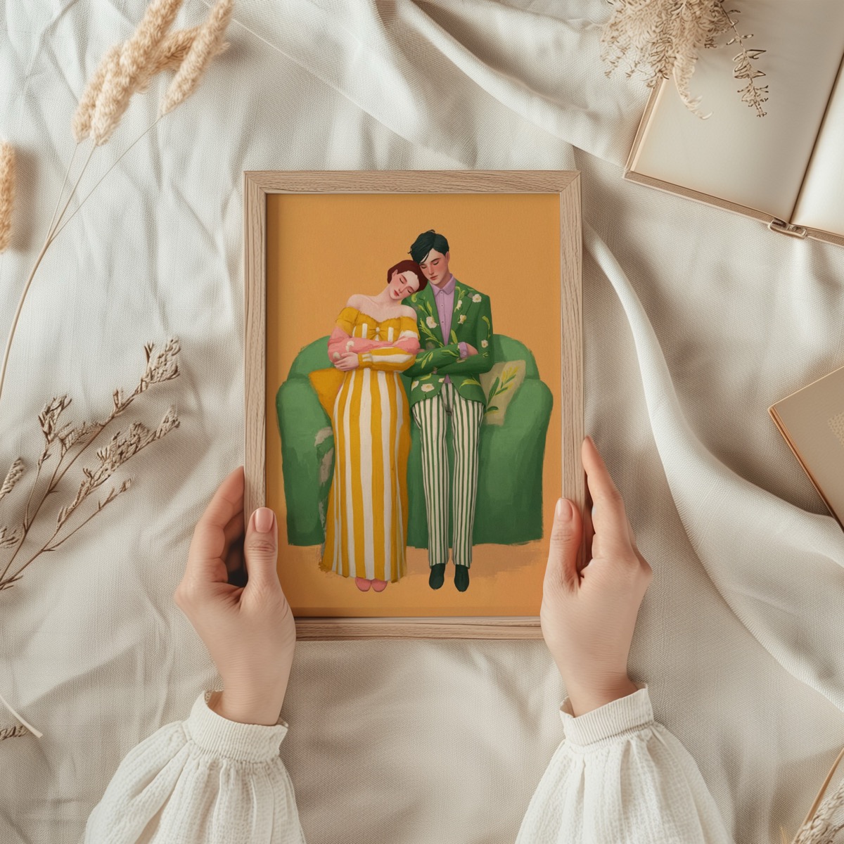 Founder hands styling frame in atelier